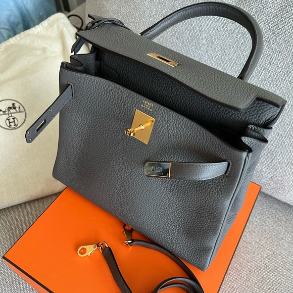 Authentic 28 cm Hermes KELLY Bag ETAIN Grey Togo Leather New in Box - Picture 6 of 10